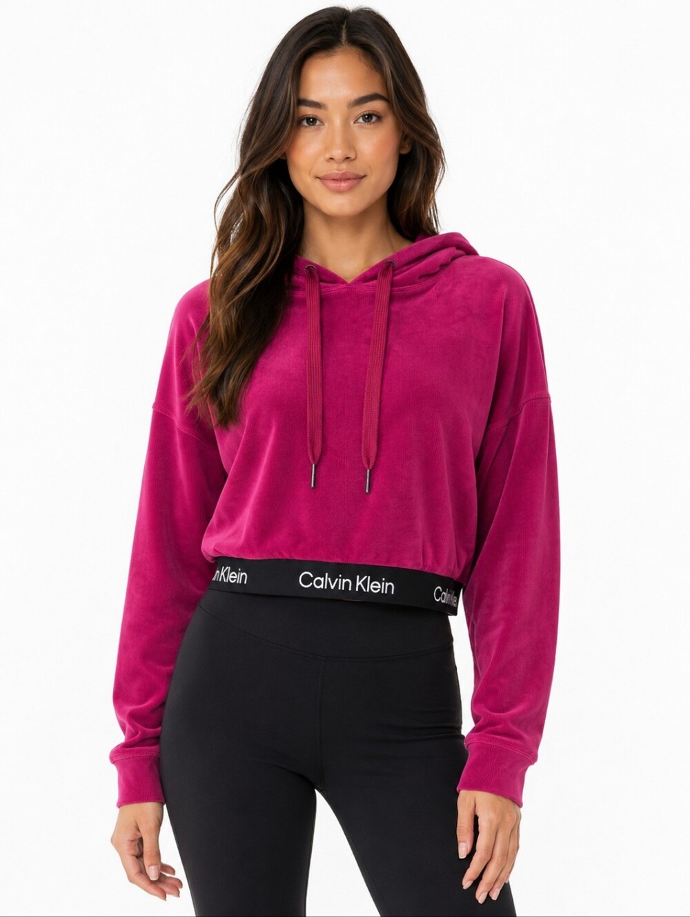 Calvin Klein Performance Velour‎ Cropped Hoodie Pink Fuchsia Large NWT